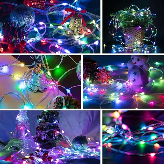 BTF-LIGHTING WS2812B IC RGB Pebble Pixel Light Seed String Roll Individual Addressable Chasing Color Smart Fairy String Light PVC Wire 16.4FT 50LED DC12V for Christmas Decor(No Adapter or Controller)