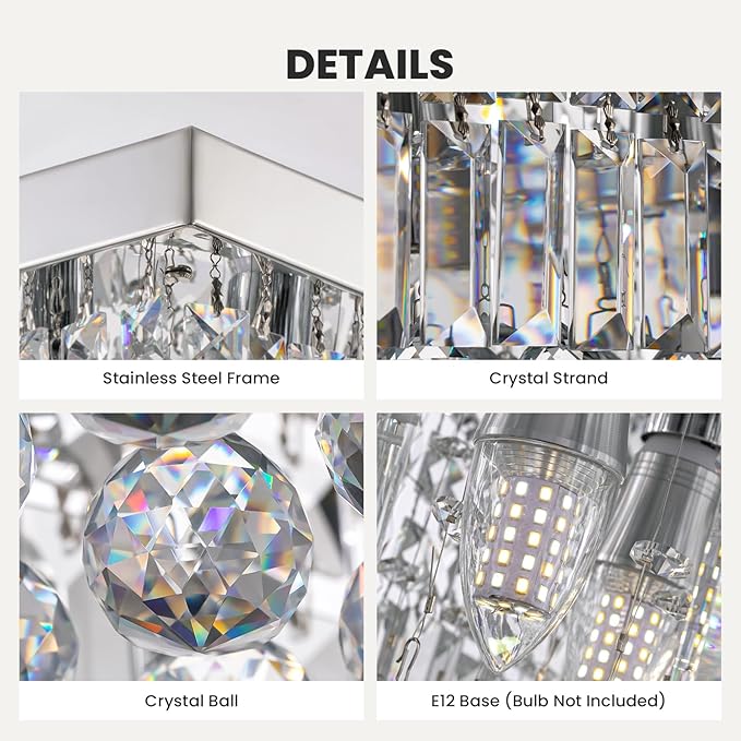 7PM Rectangular Chandelier, Modern Dining Room Light Fixture with Raindrop Chandelier Crystals, 13-Light Flush Mount Rectangle Chandelier for Dining Room Kitchen,Chrome Finish L59'' x W10'' x H9''