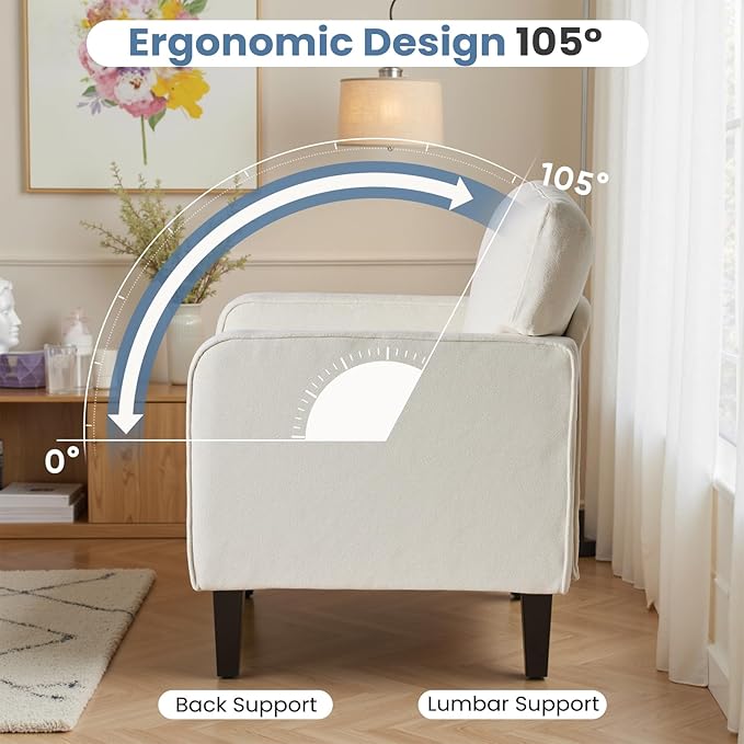DUMOS Modern Accent Chairs for Living Room, Reading Chair with Armrest and Backrest, Comfy Chairs for Bedroom, Waiting Room and Reception Room, Cream