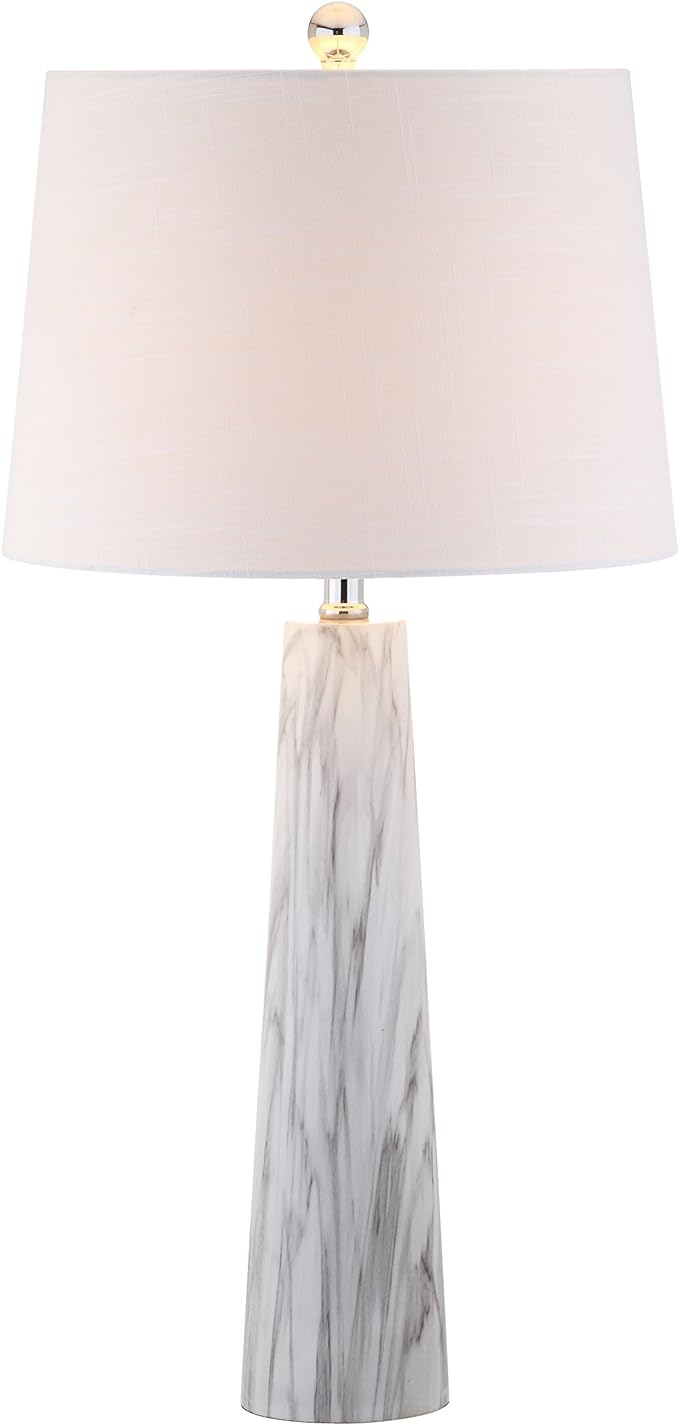 JONATHAN Y 29" White/Black Faux Marble Resin Table Lamp, Modern Glam Bedside Nightstand Lamp for Living Room, White Linen Drum Shade, UL Listed, LED Bulb Included JYL1002A
