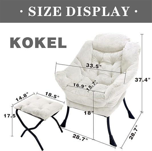 Kokel Lazy Chair with Folding Ottoman,Living Room Chairs, Accent Contemporary Lounge Chair, Single Steel Frame Leisure Sofa Chair with Armrests and A Side Pocket (TM3WHITE)