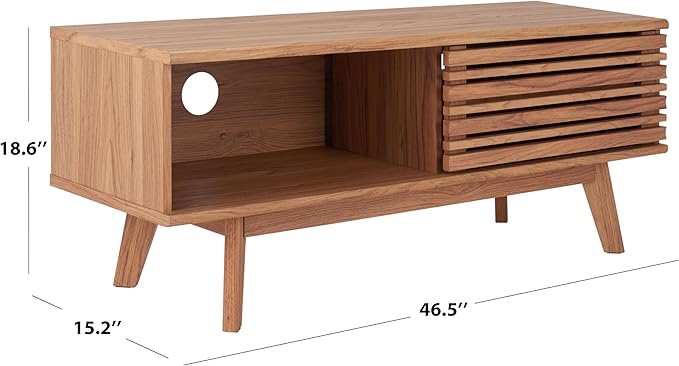 SAFAVIEH Aurelio TV Stand for up to 55" Flatscreen – Oak Brown, 1 Sliding Door with Interior Storage and Open Shelves, Entertainment Media Console (MED9600D)