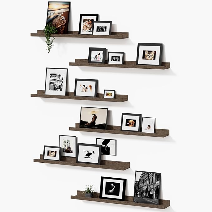 Wall Shelves for Living Room, Nursery Book Shelves Smoke Gray Bathroom Shelves Over Toilet Floating Shelves for Wall, Modern Wood Storage for Bedroom, Kid's Room, Kitchen, 36inch, Set of 6