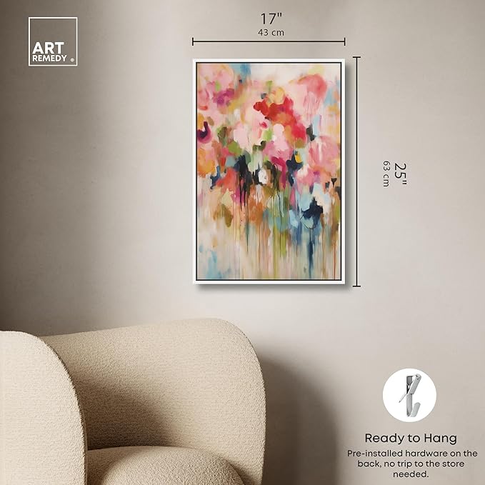 Art Remedy Soft Lush Pastel Canvas New Floral Wall Art, White Frame, 16" x 24"