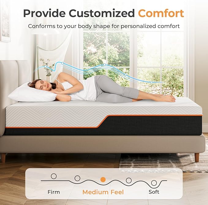 Vesgantti Full Mattress, 12 Inch Gel Memory Foam Mattress Full Size with Comfort Foam for Pressure Relief & Cool Sleep & Body Support, Made in USA, Medium Feel Bed in a Box, White
