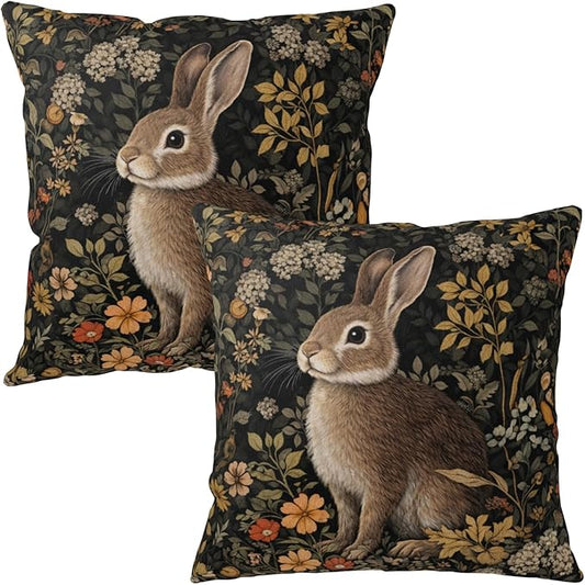 Vintage Easter Bunny Pillow Covers 18x18 Set of 2 Rustic Botanical Plants Floral Rabbit Throw Pillow Cases Spring Retro Hares Outdoor Farmhouse Cushion Covers for Home Living Room Decor