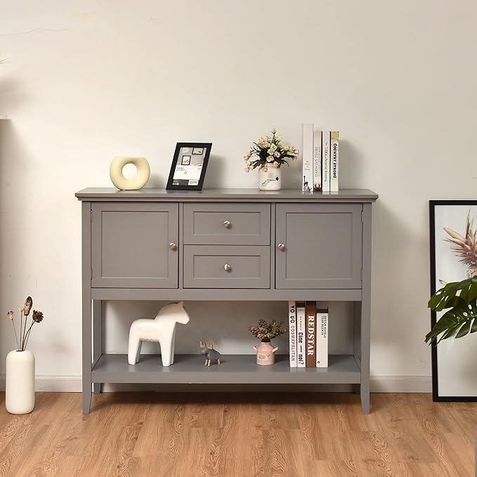 LOKO Buffet Cabinet with Storage, Multifunctional Console Table with Ample Storage Space, Sideboard with Drawers for Kitchen, Dining Room, Living Room or Entryway, 46 x 15 x 34 inches (Grey)