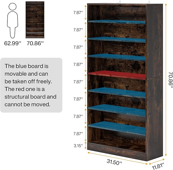 Tribesigns 2PCS Shoe Cabinet, 9 Tiers 40-45 Pairs Heavy Duty Wood Freestanding Shoe Storage Cabinet, 70.8'' Tall Shoe Cabinet with Open Storage for Entryway (Rustic Brown)