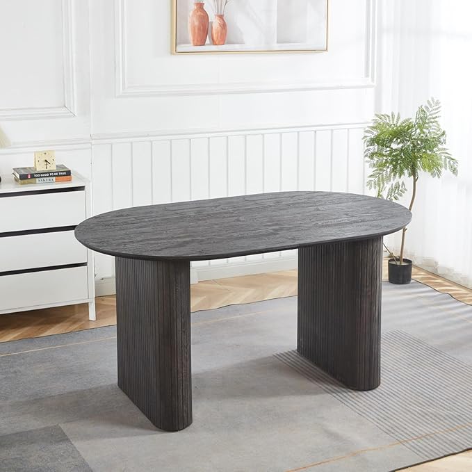 Ball & Cast 59.06"-90.55" Extendable Dining Table for 4-6,Modern Kitchen Oval Dinner Table with Removable Leaves Space Saving,Dining Room Table with Wood Strip Base for Kitchen Living Room,Black
