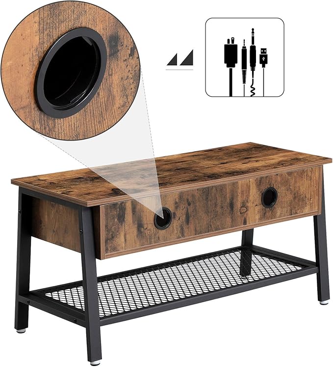 VASAGLE Vintage TV Stand, TV Cabinet with Net Storage Shelf, Console with 2 Storage Compartments, Easy Assembly ULTV92X