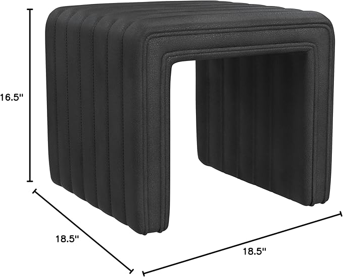 Spatial Order Modern Channel Tufted Ottoman | Spatial Order Home Décor | Ottoman for Living Room & Bedroom - Black Faux Leather