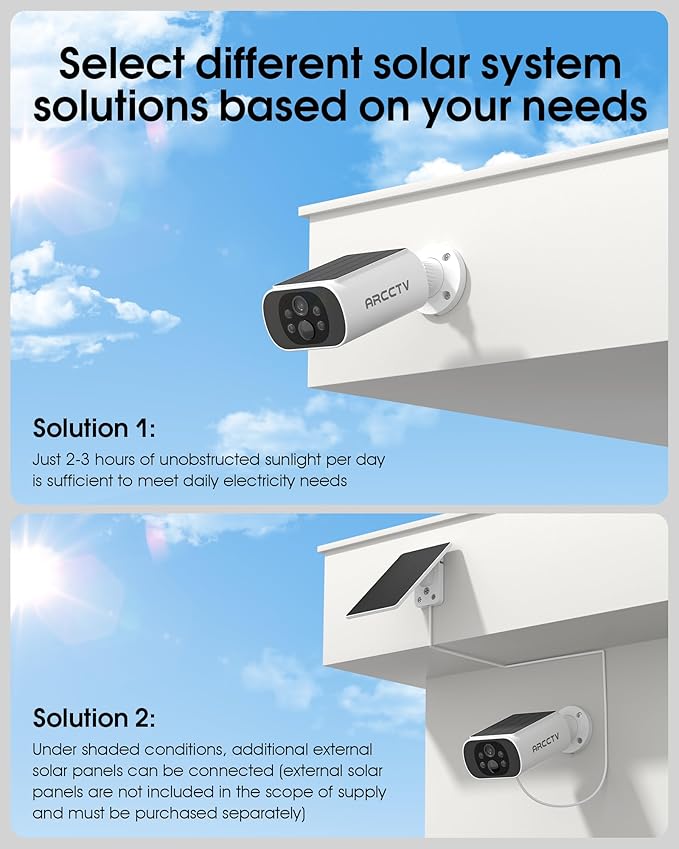 Solar Security Cameras Wireless Outdoor, Add on C3 Base, No Subscription 2K Cameras for Home Security Camera System, Continuous Power, Color Night Vision, PIR Sensor, IP65 Waterproof