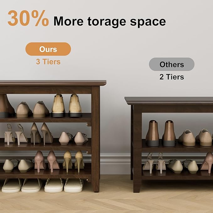 Shoe Rack Bench, 4-Tier Shoe Shelf Organizer, 39.4" Entryway Storage Bench for Hallway, Bedroom, Living Room, Bedroom, Hold up to 550 lbs, Solid Wood, Dark Brown
