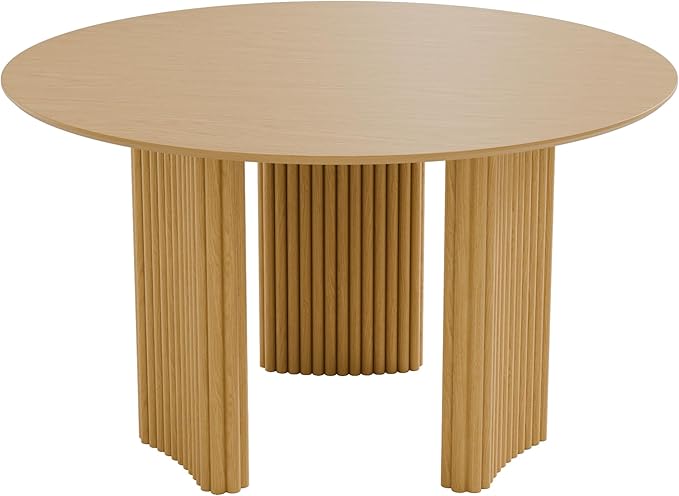 Casaphoria 46" Round Dining Table for 2-4, Farmhouse Style Small Table with Stripes Base, Easy Assembly for Living Room, Kitchen, Bar, Oak