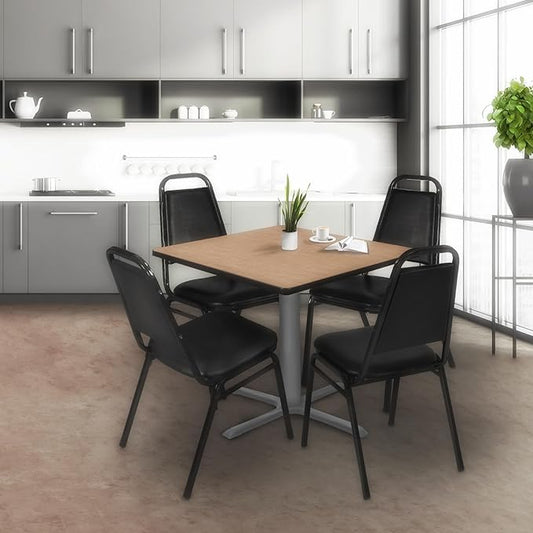 Regency Cain Large 48 in. Square X-Base Breakroom Table- Noble Oak Top, Grey Legs