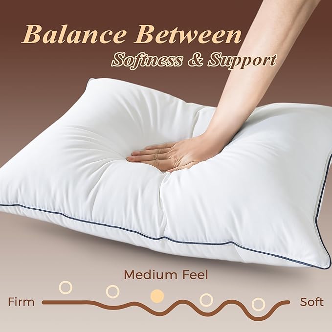 Cosybay Goose Feather Down Fiber Pillows King Size Set of 2, Luxury Bed Pillow for Sleeping, Ultra Soft Cover Hotel Collection Bed Pillows for Back,Stomach or Side Sleepers 20x36