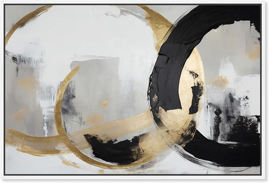 Art Remedy Another Dimension Canvas Modern Black White Abstract Wall Art, White Frame, 36" x 24"