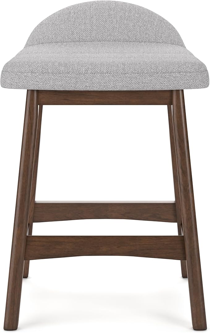 Signature Design by Ashley Lyncott Contemporary Counter Height Upholstered Bar Stool with Foam Cushion, Set of 2, Fabric Upholstery, 24.25", Light Gray & Brown