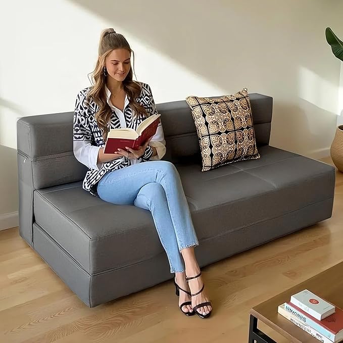 ARTPLAN Convertible Folding Sofa Bed, High-Density Memory Foam Sofa with a Fluffy Pillow, Modern Futon Floor Couch Guest Twin Bed for Living Room/Dorm/Guest Use/Home Office/Apartment,Dark Grey