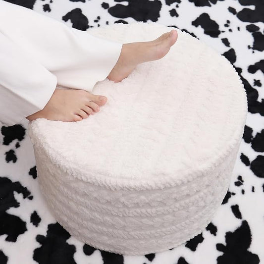 Asuprui Round Footstool Ottoman, 20x14 Inches Multi-Functional Modern Foot Stool,Floor Poufs, Sofa Footrest Extra Seating for Living Room, Entryway, Hallways and Bedrooms (Ivory)