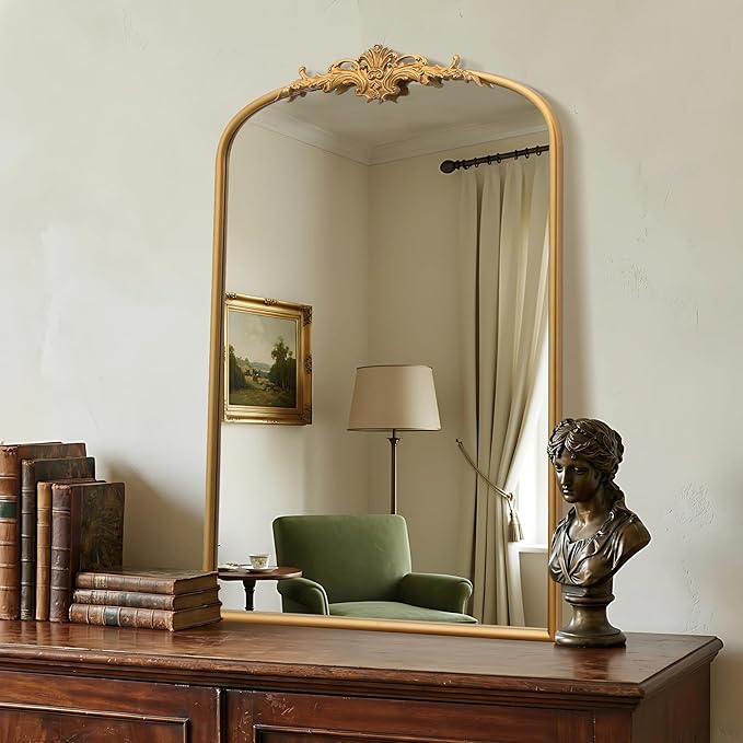 Besdomus Antique Arched Wall Mirror: 24"x36" Large Arch Gleaming Gold Vintage Wall Mounted Mirror - Traditional Ornate Home Decor for Entryway/Fireplace/Bathroom - Idea for Homemakers