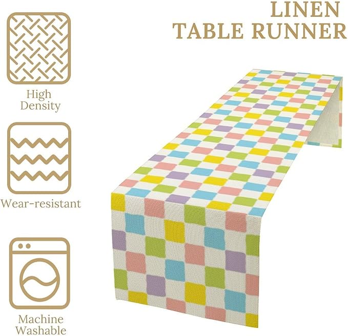 Colourful Hippie Table Runner Green Blue Purple Pink Modern Geometric Square Home Dinner Runner for Living Room Kitchen Party Holiday Dinner Home Decor 13x90in