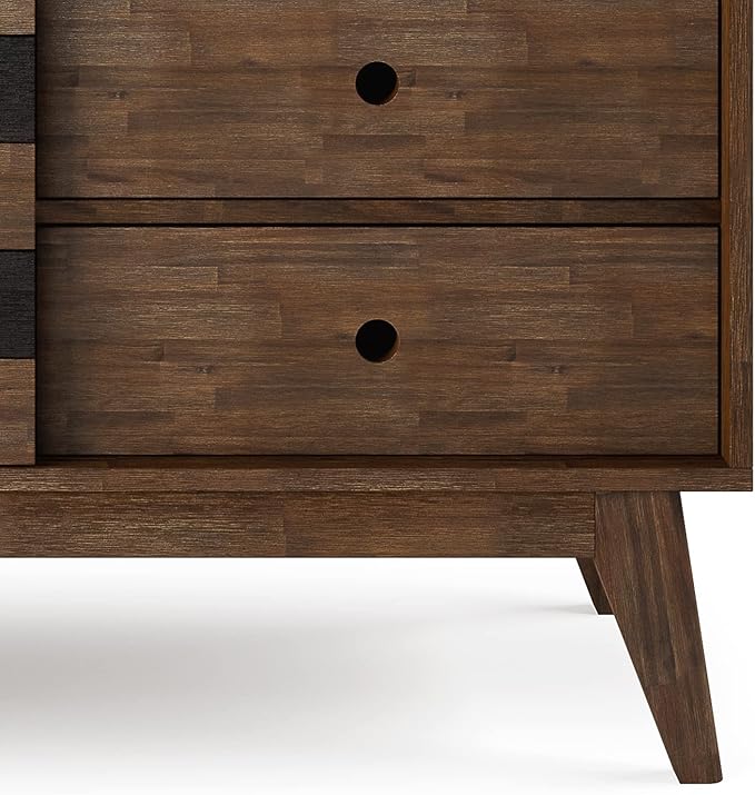 SIMPLIHOME Clarkson Storage Cabinet - 48 inch Wide Solid Acacia Wood Medium Cabinet in Rustic Natural Aged Brown, Contemporary Sideboard for Living Room with 3 Drawers and Adjustable Shelves