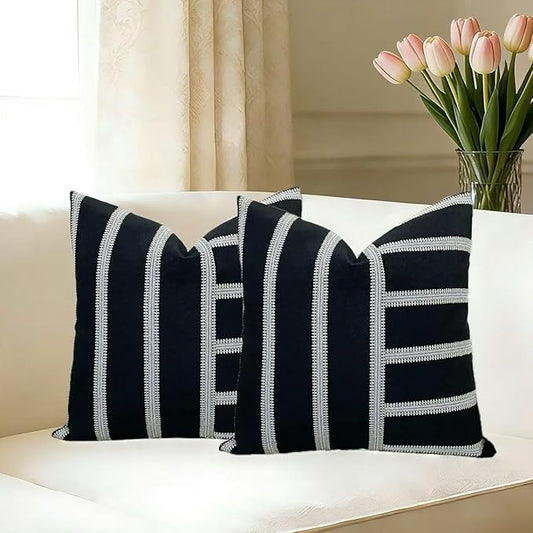 Slow Cow Pack of 2 Stripe Patchwork Throw Pillow Cover Cushion Cover Pillow Cover for Sofa Couch 18 x18 Inches