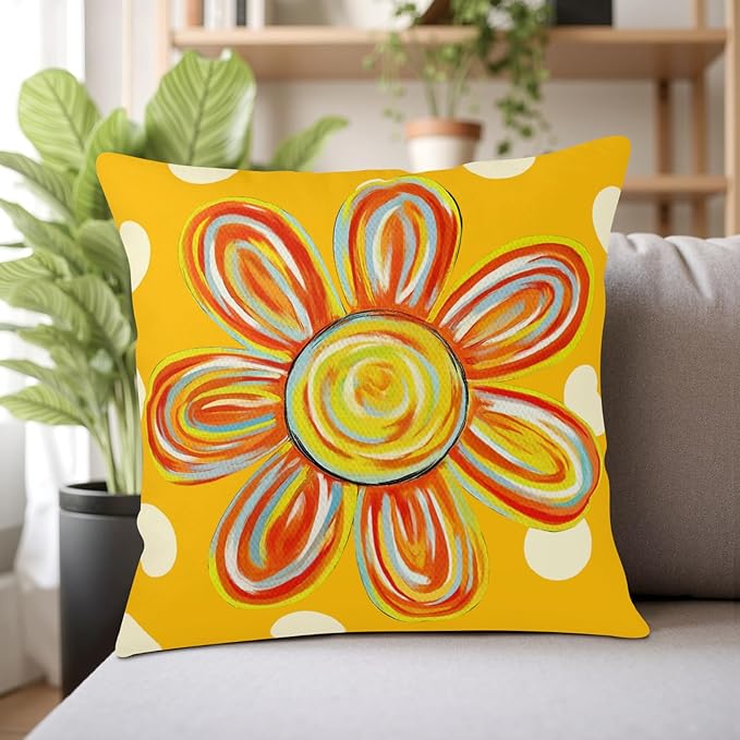 Summer Floral Pillow Covers 24x24 Set of 2 Yellow Daisy Polka Dots Outdoor Throw Pillows Spring Watercolor Flower Farmhouse Pillow Case Seasonal Decoration for Home Sofa Couch Porch