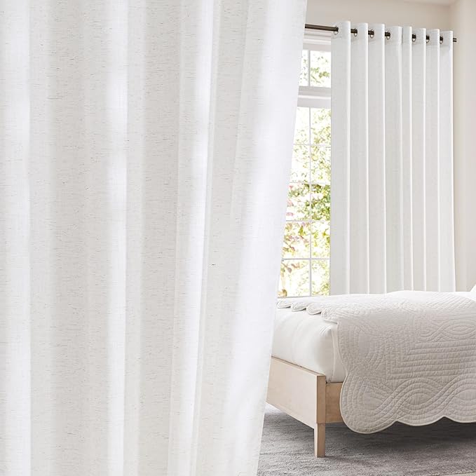 NICETOWN Semi Sheer Linen Curtains 72 inches Long for Farmhouse, Grommet Privacy with Light Filtering Window Treatments Vertical Drapes for Bedroom/Living Room, W52 x L72, 2 Panels