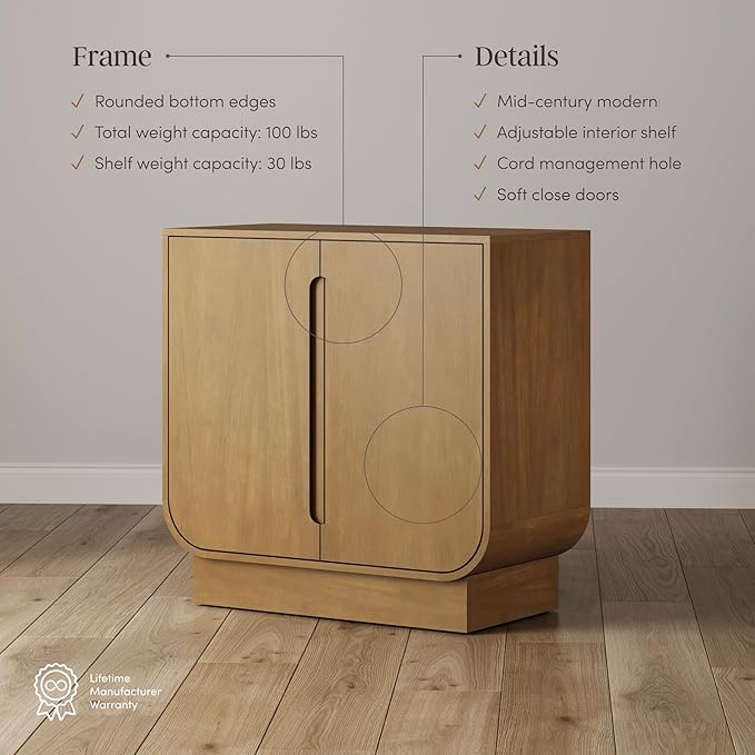 Nathan James Joey Mid Century Modern Storage Cabinet, Arched Accent Cabinet with Rounded Bottom Edges and Integrated Door Pull Cutouts, Light Brown Set of 2