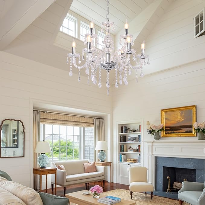 YYSHCHEN 9 Lights Clear Crystal Chandeliers,Glass Chandelier for Dining Room,Living Room,Bedroom.