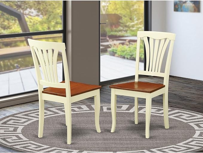 East West Furniture AVC-WHI-W Avon Kitchen Dining Chairs - Slat Back Solid Wood Seat Chairs, Set of 2, Buttermilk & Cherry