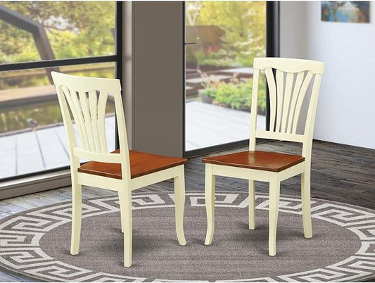 East West Furniture AVC-WHI-W Avon Kitchen Dining Chairs - Slat Back Solid Wood Seat Chairs, Set of 2, Buttermilk & Cherry