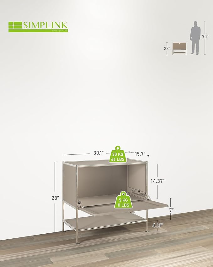 Metal Sidetable with Flap Door, 27.5" Height - DIY Modern Furnishing for Home, Office, Foyer, Bedroom - Night Stand, Book Shelf, Bookshelf, Cube Storage Organizer, Bedside Table (Taupe)