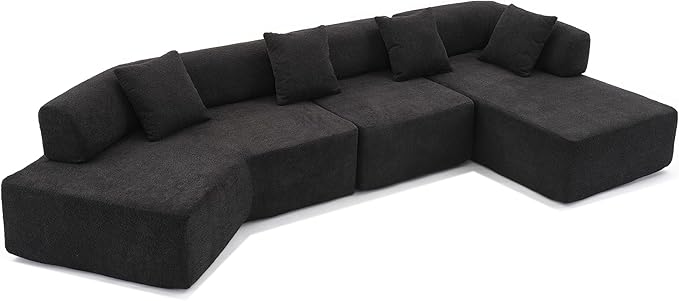 140" L-Shape Couch,Modern Minimalist Sleeper Sofa,Modular Sectional Couches with Chaise,Free Combination Foam-Filled Furniture,4 Seats Corner Chair for Dorm,Apartment,Studio,Office,Black