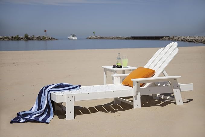 Polywood Nautical Patio Chaise & Long Island 18" Side Table 2-Piece Outdoor Furniture Set