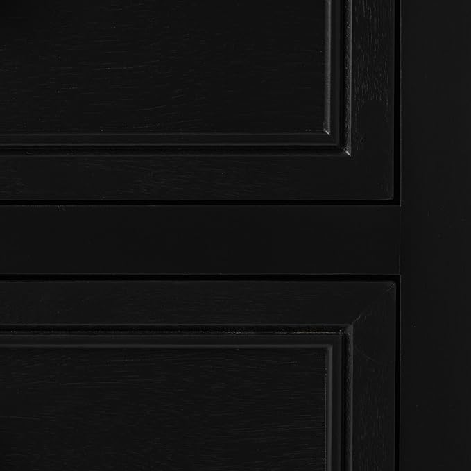 Deco 79 Wood Handmade Room Cabinet 3 Drawers and 1 Door Storage Cabinet with Rattan Front, Accent Cabinet 30" x 13" x 26", Black