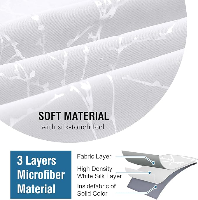 H.VERSAILTEX White Curtains for Bedroom Foil Print Twig Tree Branch Thermal Insulated Grommet Curtain Drapes Light Blocking Thick Soft Window Curtains for Living 52 x 84 Inch, 2 Panels, Pure White