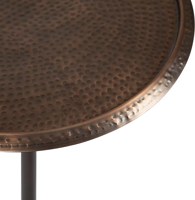 Kate and Laurel Sanzo Modern Pedestal Side Table, 15 x 15 x 24, Bronze, Decorative End Table with Hammered Tabletop for Use as a Bedroom Nightstand or Living Room Accent