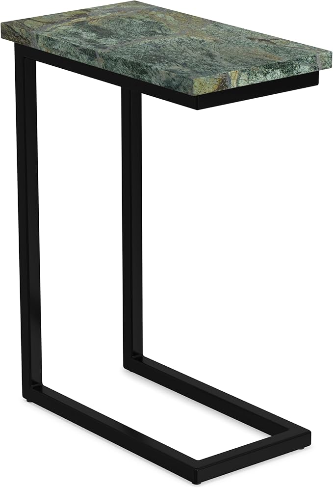 SIMPLIHOME Skyler Metal Table - 18 inch Wide Solid Iron C-Side Table with Genuine Green Marble Top in Black, Industrial Accent End Table for Living Room, Bedroom or Home Office with Slide-Under Design