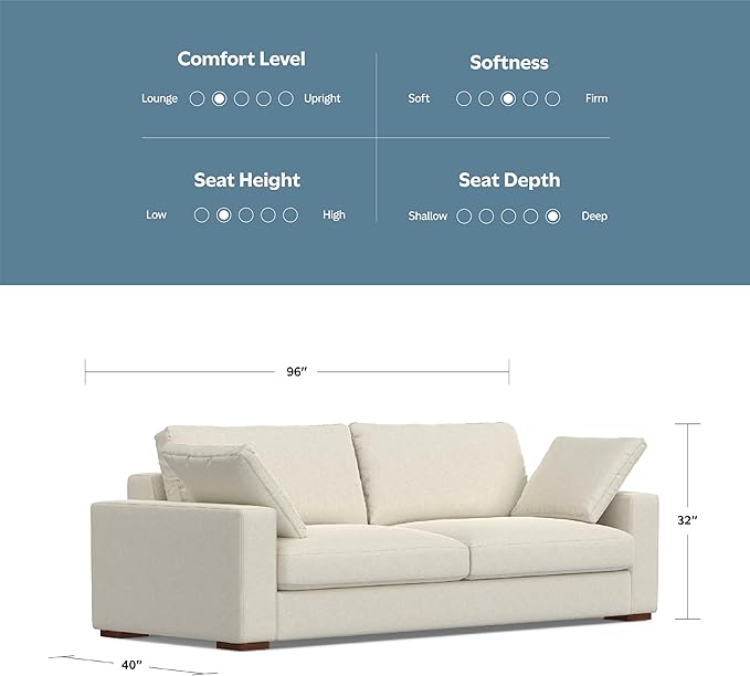 SIMPLIHOME Charlie Sofa in 100% Recycled Polyester Tightly Woven Performance Fabric, Cream, 96-inches Wide, Handcrafted Contemporary Style Sofa for Living Room or Couch for Family Room