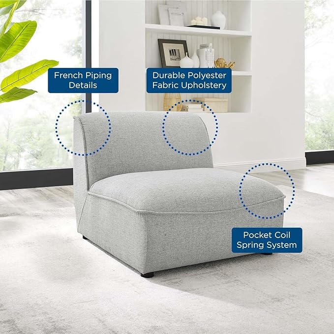 Modway Comprise Fabric Upholstered Sectional, Armless Chair, Light Gray