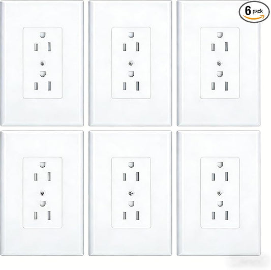 6 Pack Duplex Outlet Covers Wall Plates 1-Gang Switch Outlet Electrical Cover Plate Unbreakable Thermoplastic Faceplate for Light Receptacle Outlet Switch, White
