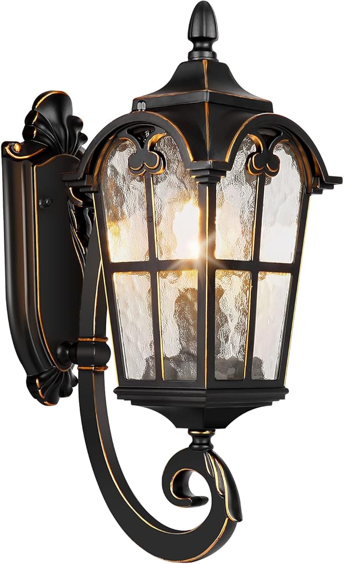 PARTPHONER Outdoor Wall Light Fixtures Black Roman 17.71" H Exterior Wall Lantern Waterproof Sconce Porch Lights Wall Mount with Water Glass Shade for House