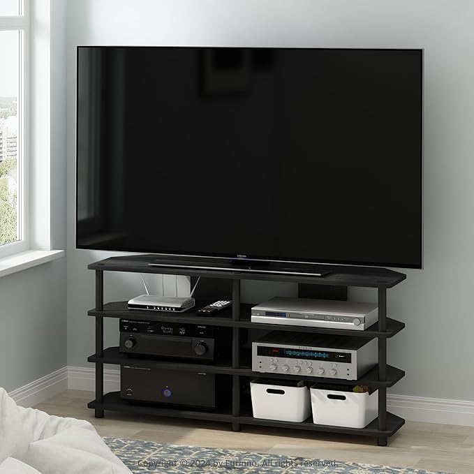 Furinno ECON TV Stand, 4-Tier Corner Entertainment Center, TV Console for TV up to 55 Inch, Easy Assembly, for Living Room, Bedroom, Blackwood