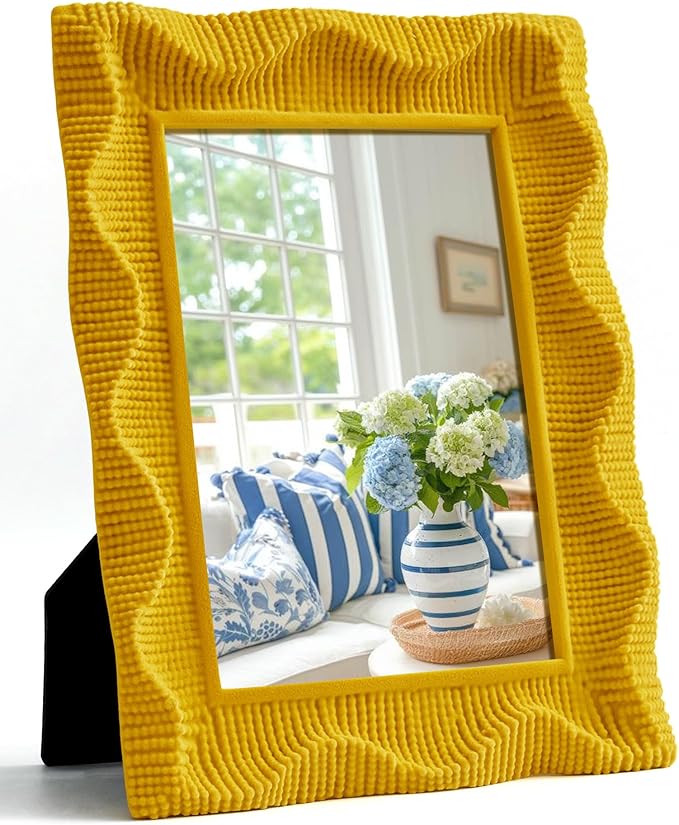 Decorative Wall Mirror for Small Apartment Decor Aesthetic, with Soft Velvet-Like Touch, 7.5x5.7 Cute Bedroom Mirror with Stand for Table Gallery Wall Art, Modern Room Decor (Yellow-Orange)