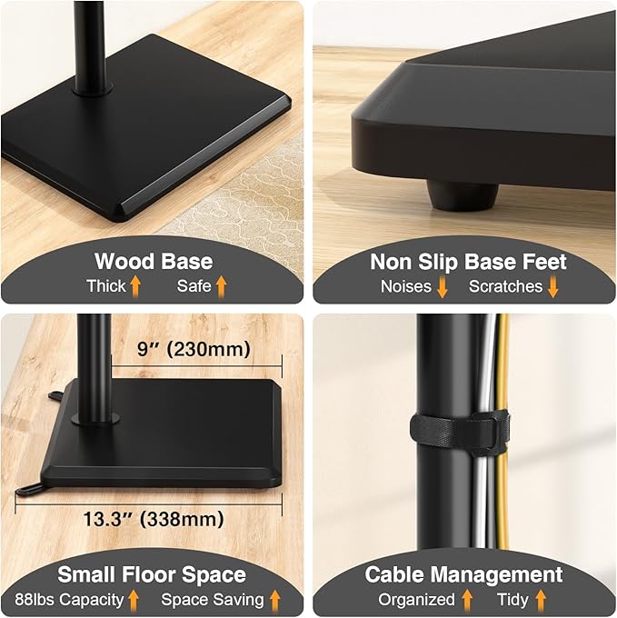 TVON Floor TV Stand with Mount for Most 32-60 Inch Flat/Curved TVs up to 88 lbs, Height Adjustable TV Mount Stand with Wood Base, Swivel TV Stand for Bedroom, Corner & Living Room, Max VESA 400x400mm