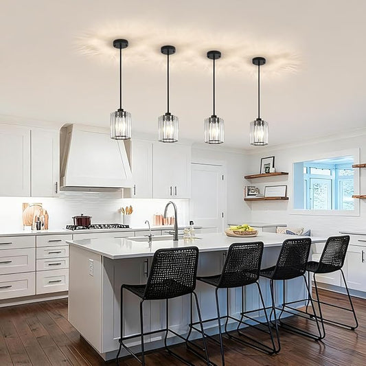 Crystal Pendant Lights for Kitchen Island, Modern Black Kitchen Hanging Pendant Light Fixtures, Black Hexagonal Mini Crystal Chandeliers for Dining Room, Hallway, Foyer, Entryways
