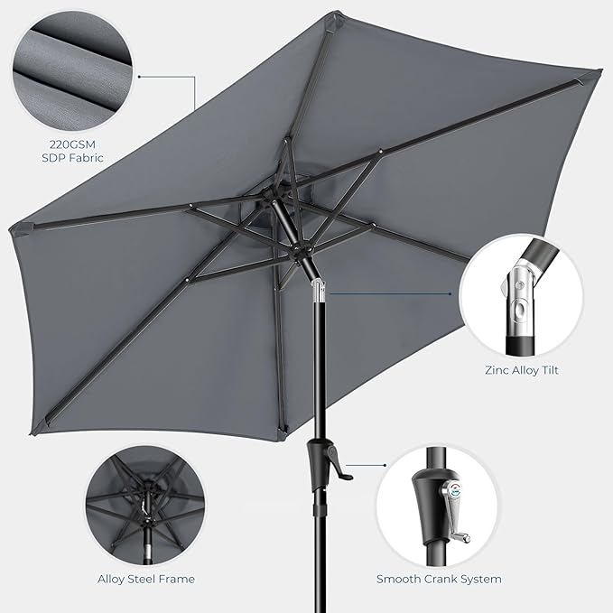 HOMSHADE Outdoor Patio Umbrella - Market Table Pool Deck Umbrella with Push Button Tilt, Crank, UPF50+ UV Protection and Sturdy Ribs, 3-Year Fade Resistance, 220GSM Solution-Dyed Fabric (No base)